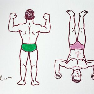 2 beaux nageurs recto verso en slips vert et rose