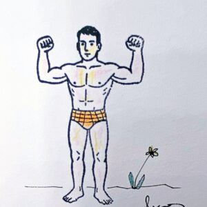 Le beau nageur en slip orange à carreaux