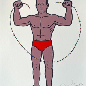 Un beau nageur de couleur et son fil de perles multicolores