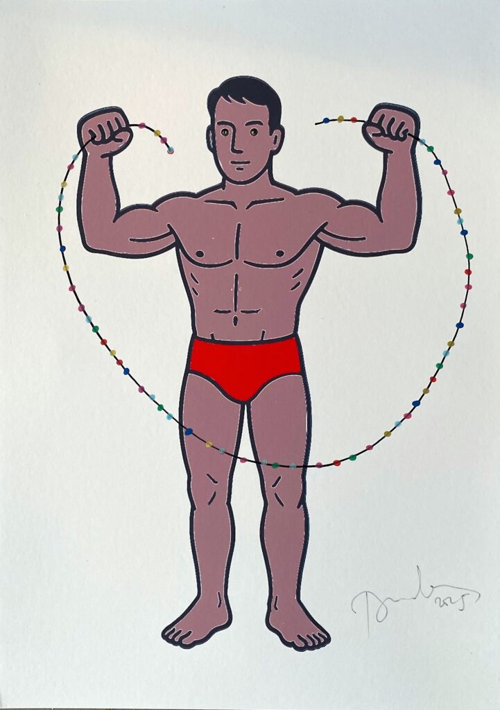 Un beau nageur de couleur et son fil de perles multicolores