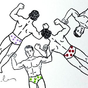 2 beaux nageurs de face, 2 autres de dos