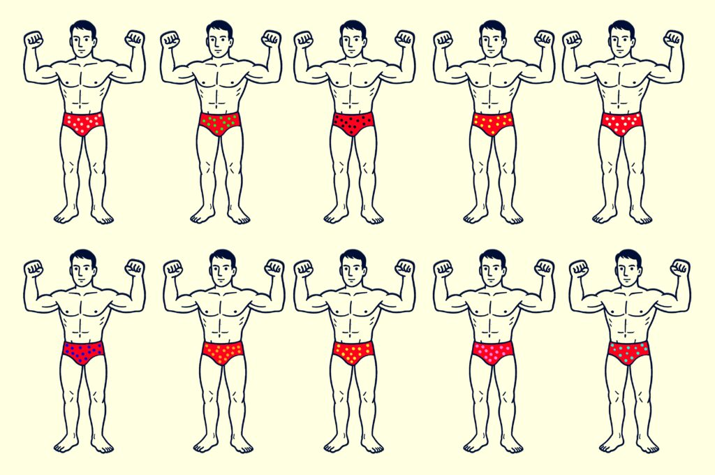 10 beaux nageurs en slips rouges à pois