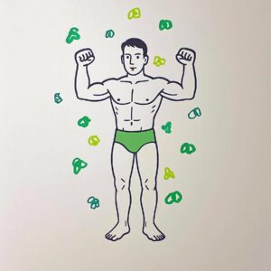 Le beau nageur entouré de fleurs vertes