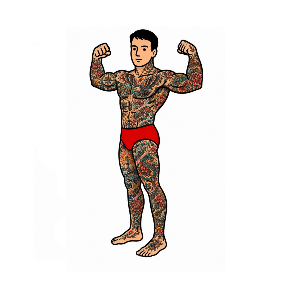 Le beau nageur tatoué