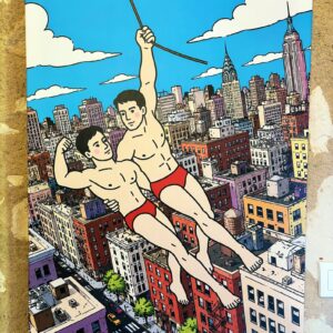 Les beaux nageurs survolent New-York-Toile 60 × 80 cm